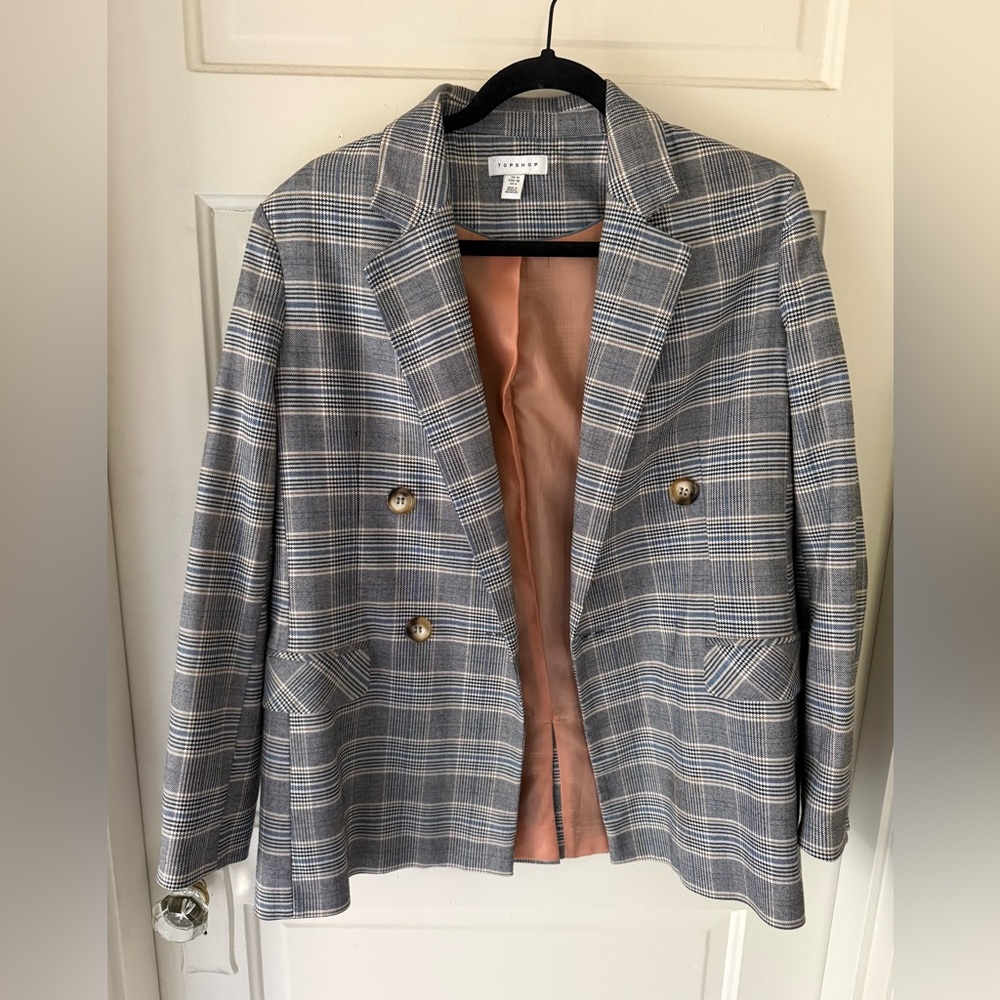 Topshop Gray Checkered Blazer